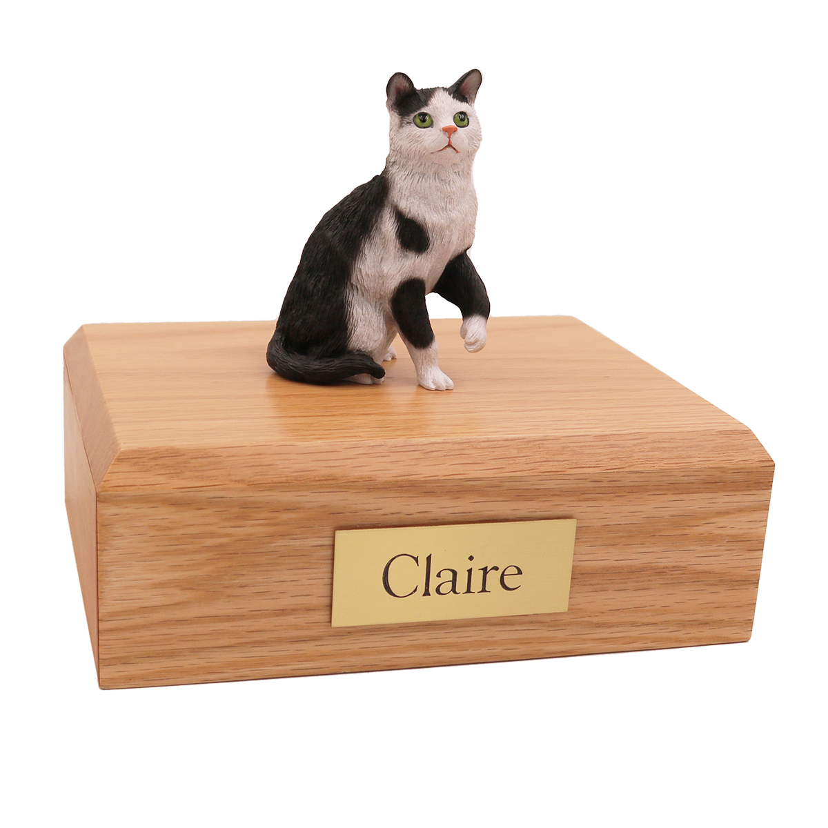 Cat, Black/White, Short hair Sitting - Figurine Urn